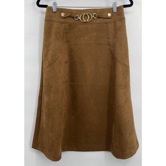 Marc New York Andrew Marc Women Expresso Faux Suede A-line Skirt Brown Small NEW - Picture 1 of 7